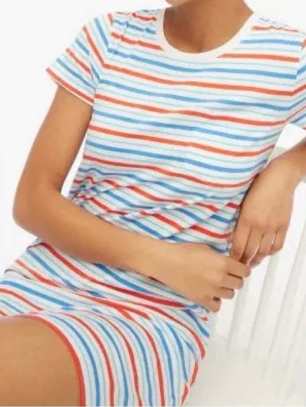 J.Crew Striped T-Shirt Dress Pocket Red Blue White Size S EUC